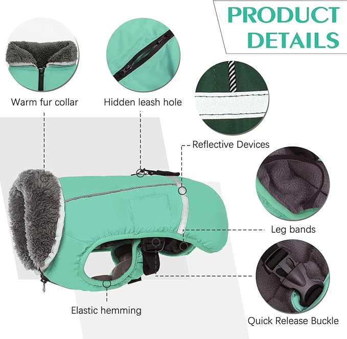 QBLEEV Warm Dog Coat Reflective Dog Jacket, Waterproof Dog Winter Coat Turtleneck Dog Clothes for Cold Weather, Thick Fleece Dog Snowsuit Christmas Dog Vest Pet Apparel for Small Medium Large Dogs M