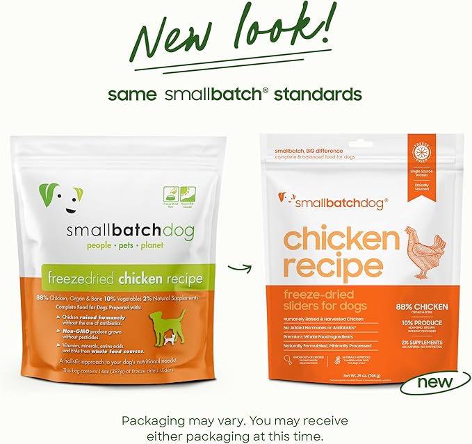 smallbatch Pets Freeze Dried Raw Dog Food, Chicken Recipe, 14 oz, Organic High Protein Dog Food, Grain Free, Made in The USA, Humanely Raised Meat, Single Protein, for Picky Eaters, Hydrate & Serve