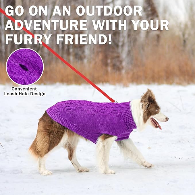 SCENEREAL XXXL Dog Sweater Boy Girl, Fall Winter Soft Warm Knitted Extra Large Dog Clothes Sweatershirt, Classic Turtleneck Pullover Outfits with Leash Hole, Pet Knitwear Apparel, Purple