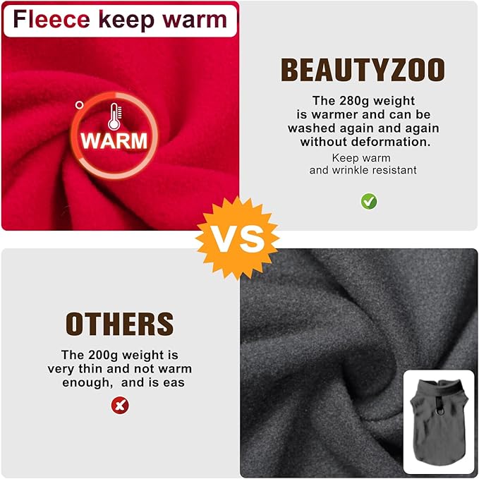 BEAUTYZOO Dog Fleece Vest Sweater Winter Jacket for Small and Medium Dogs with D-Ring Leash Cold Weather Coat Hoodie for XS S M Dogs Boy or Girls, Large