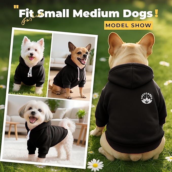 PETCARE Dog Hoodie Sweaters for Small Medium Dogs Cats Cute Soft Warm Fleece Puppy Sweaters Dog Clothes Hoodies Sweatshirt Reflective Fall Winter Chihuahua Yorkie French Bulldog Outfits, Black