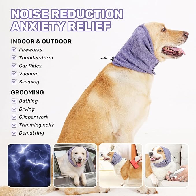 Dog Calming Hoodie, No Shake Ear Wraps for Dogs, Adjustable Dog Ear Muffs for Noise Protection, Ear Wrap Head Cover for Head Warp Anxiety Relief, Hematoma, Grooming and Force Drying