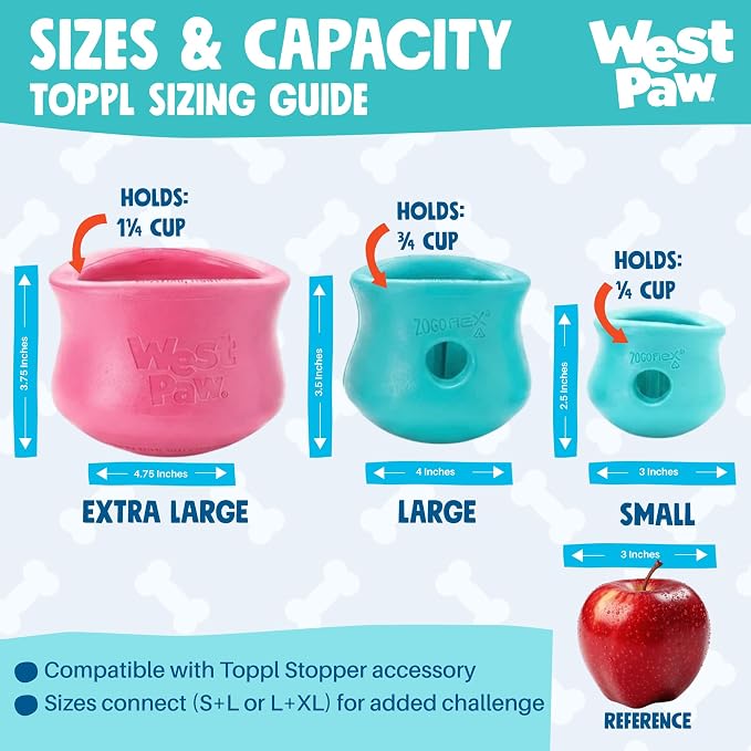 WEST PAW Zogoflex Toppl Interactive Treat Dispensing Puzzle Dog Toy for Mental Stimulation & Enrichment-Holds Kibble & Treats-Lickable, Freezable & Dishwasher Safe-Made in USA-XL-Geranium (Pack of 2)