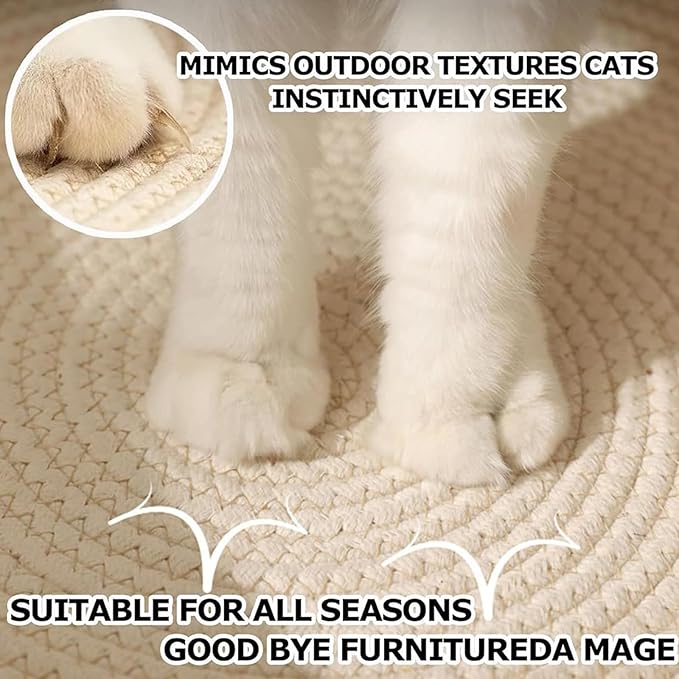 FHKPET Instinct Basket, Stimulicat Cat Bed, Stimulicat Cat Bed Rope Cotton with Cushion, Eliminates Bed Rejection Round Pet Basket, Boho Catbed for Cats Handwoven Scratchable Breathable Weave (Small)