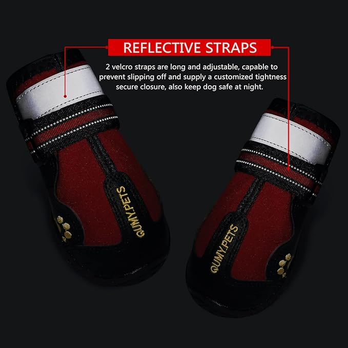 QUMY Dog Shoes for Large Dogs, Medium Dog Boots & Paw Protectors for Winter Snowy Day, Summer Hot Pavement, Water-Resistant in Rainy Weather, Outdoor Walking, Indoor Hardfloors Skid-Resistant Sole