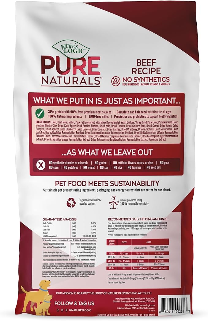Nature’s Logic Pure Naturals™ 100% Natural Beef Recipe Synthetic-Free Dry Dog Food, 24 lbs