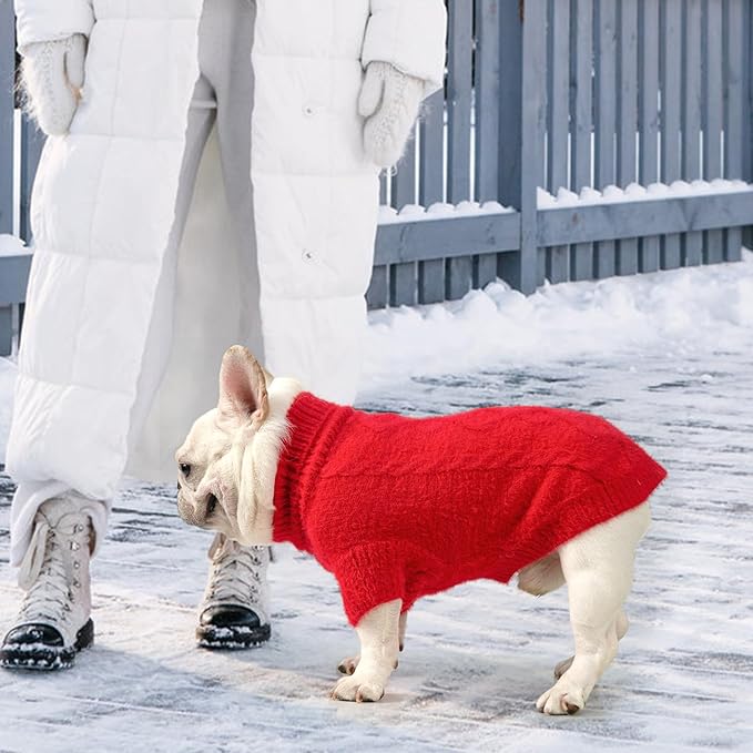 KOOLTAIL Dog Sweater, Fuzzy Thick Super Soft Warm Dog Christmas Sweater Turtleneck Pullover for Cold Weather, Knitted Fleece Pet Fall Clothes Coats for Small Medium Large Dogs Girls Boys, Red SM