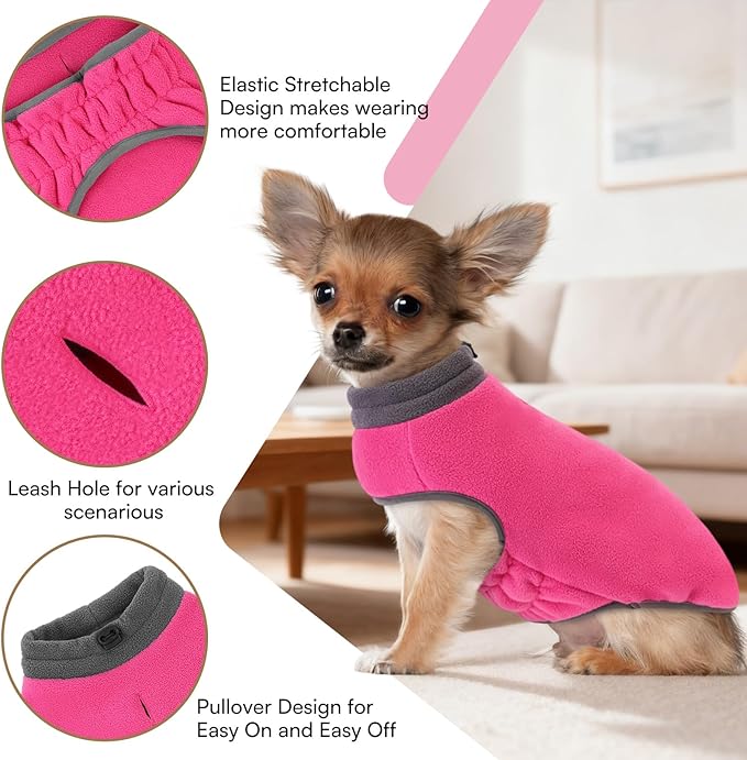 Queenmore Dog Sweater,Soft Fleece Vest Pullover Dogs Jacket with Elastic Stretchable,Warm Winter Dog Coats Cold Weather Doggy Dachshund Sweaters for Small Dogs Cats Boy or Girl (Pink, M)