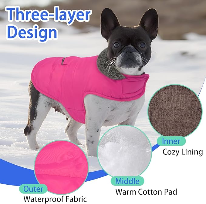 MIGOHI Warm Dog Winter Coat - Winter Dog Jacket, Reflective Windproof Fleece Vest with Leash Hole and Furry Collar