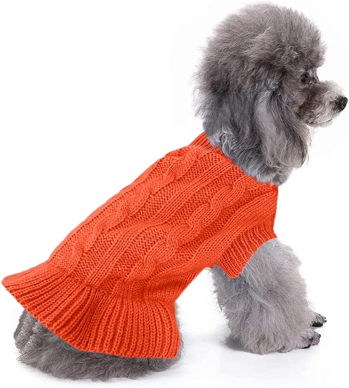 CHBORCHICEN Small Dog Sweaters Knitted Pet Cat Warm Dog Sweatshirt Winter Clothes Kitten Puppy Sweater (XXS, Dress-Orange)