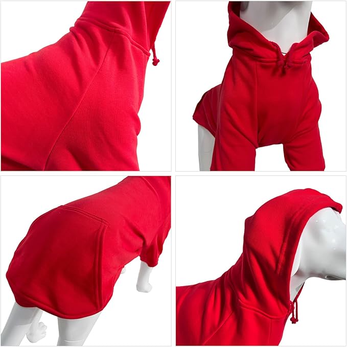 Lovelonglong Blank Basic Hoodie Sweatshirt for Dogs 100% Cotton Fits Small Medium Dachshund Large Dog Red 3XL