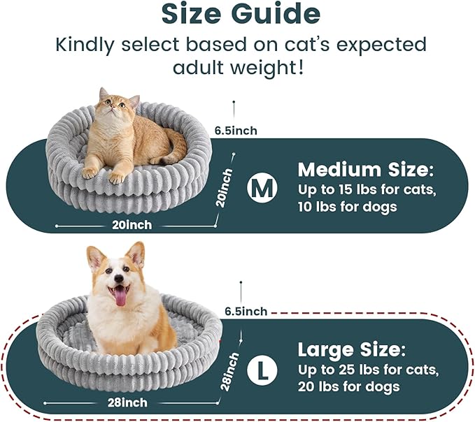 Petinstinct Dog Bed Medium Size Dog, Machine Washable Orthopedic Donut Cat Beds for Indoor Cats, Fluffy Round Pet Bed with Anti-Slip Bottom for Puppy and Kitten, Gray, 28"x28"x5"