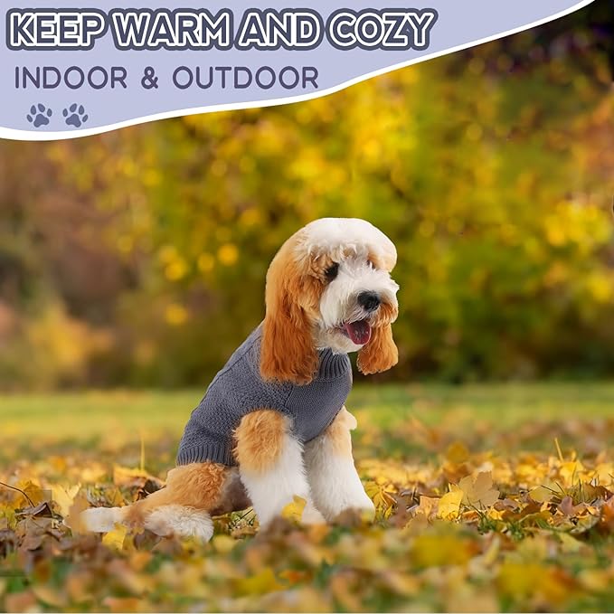TONY HOBY Small Dog Sweaters Knitted Warm Dog Sweatshirt, Doggy Winter Coat Puppy Cold Weather Pullover Classic Knitwear Doggie Sweater, Thick Warm Winter Pet Clothes (XL, Grey)