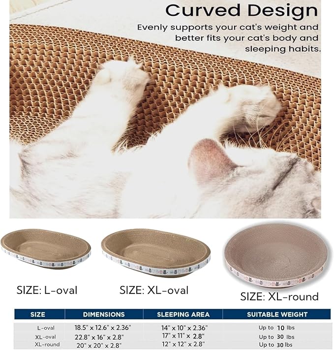 Spindro 4 Pack Large Cat Scratcher Cardboard, Oval Cat Scratcher Bed Scratch Pad Board Lounge Couch Cats Bowl Shaped Scratching Post Nest for Cats Grinding Claw Furniture Protector