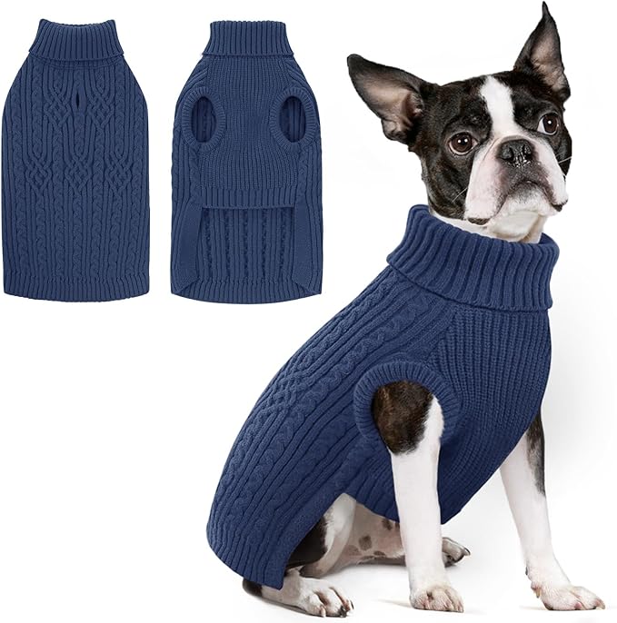 SUNFURA Dog Sweater, Dog Sweaters for Medium Dogs Girl Boy, Warm Soft Sweaters Pullover for Fall Winter, Solid Color Turtleneck Knitwear Clothes for Pug, Yorkie, Boston Terrier, Bluish Grey Medium