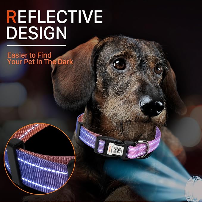 Personalized Dog Collar with QR Code Dog Tag, Pink&Orange L | Anti-lost, 1000D nylon, reflective, padded, XS-L(8"-24"), QR buckle shares lost pet profile, location alerts when scanned