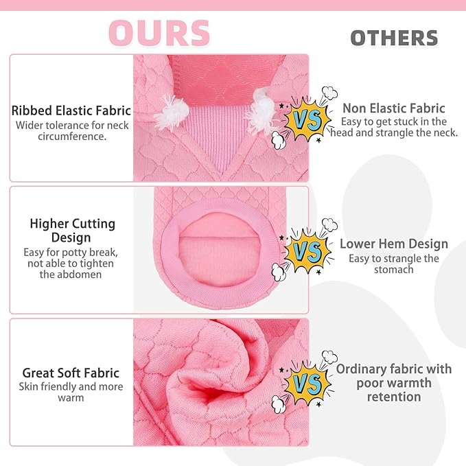 KOOLTAIL Small Dog Sweater, Ultra-Warm & Soft Winter Fall Sphynx Cat Clothes for Cats Only, Lightweight Dog Hoodie Sweatshirt for Small Dogs Boy Girl Yorkie, Chihuahua, Shih-Tzu, Puppy,Pink XXS