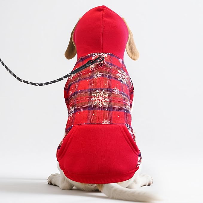 PUPTECK Winter Dog Hoodie Pet Sweatshirt Soft Warm Clothes Fleece Lined with Hat for Small Medium Large Dogs, Pocket Design, Snow M