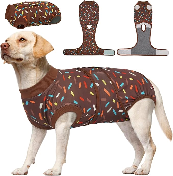 Kuoser Dog Recovery Suit for Post-Surgery Care, Spay Neuter Bodysuit for Female & Male Dogs, Anti-Licking Surgical Onesie, Snug Fit for Abdominal Wound Protection & Skin Healing, Brown XL