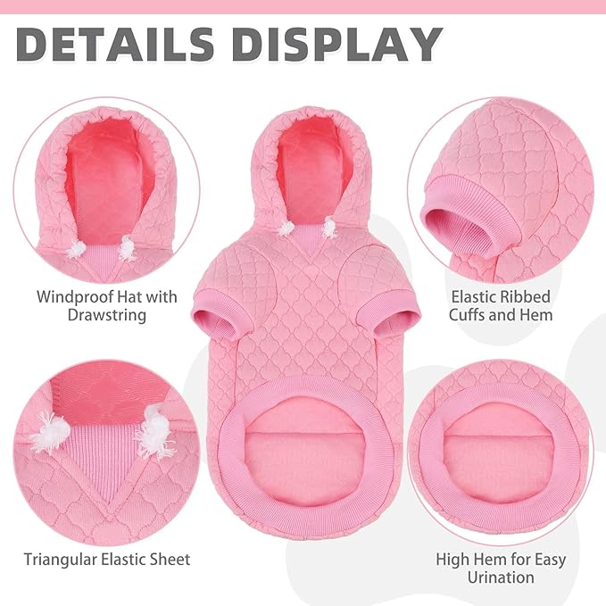 KOOLTAIL Small Dog Sweater, Ultra-Warm & Soft Winter Fall Sphynx Cat Clothes for Cats Only, Lightweight Dog Hoodie Sweatshirt for Small Dogs Boy Girl Yorkie, Chihuahua, Shih-Tzu, Puppy,Pink XS