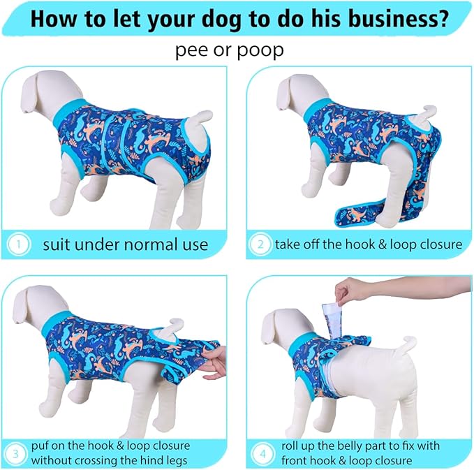 PetWarm Dog Surgery Suit, Recovery Suit for Dogs, Cone Alternative After Surgery Shirt for Dogs, Female Male Dog Onesie for Spay Neuter, Pet Recovery Shirt, Dinosaur Pattern, Green, L
