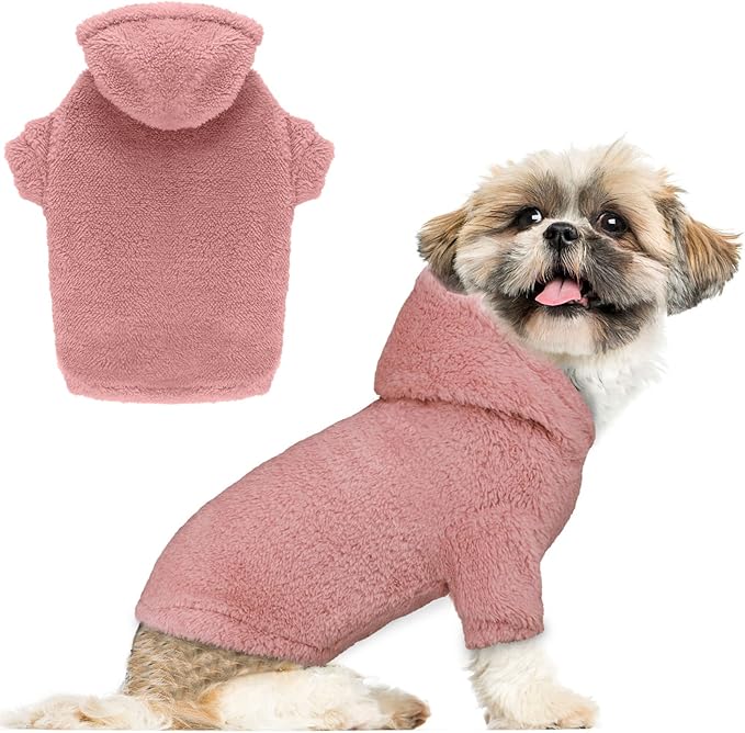 Fuzzy Dog Sweaters for Small Dogs Dog Hoodie Pet Clothes Warm Soft Cozy Coats Hooded Sweatshirt Fleece Small Pet Hoodies Sweater(Pink-S)
