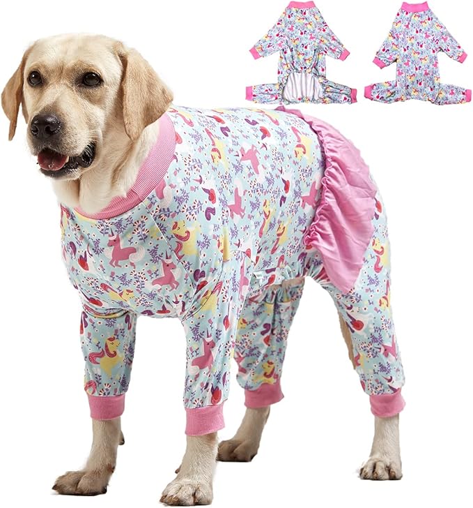 LovinPet Large Breed Dog Pajamas Onesie, Lightweight Stretchy Knit Dog Jammies, Unicorn Seafoam Print, Stop Shedding for Dogs, Pet Pajamas for Dogs, Pet PJ's, 2XL