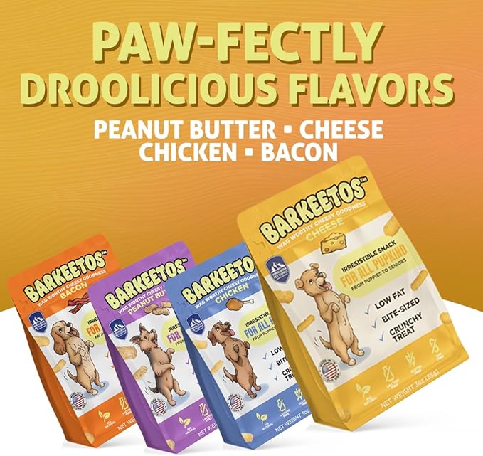 Barkeetos Dog Treats, Crunchy and Cheesy Pet Snacks Made with Real Himalayan Cheese, Gluten Free, Grain Free, Lactose Free, Natural Dog Food for All Breeds and Sizes - 3 Pack