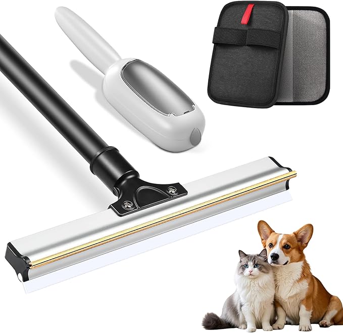 Liznkjious Pet Hair Removal Tool, 3 in 1 Cat Dog Hair Removar Set Including 50" Carpet Rake, Reusable Lint Roller and Static Pet Hair Removal Glove for Rugs,Carpet,Couch,Floors,Furniture,Clothes