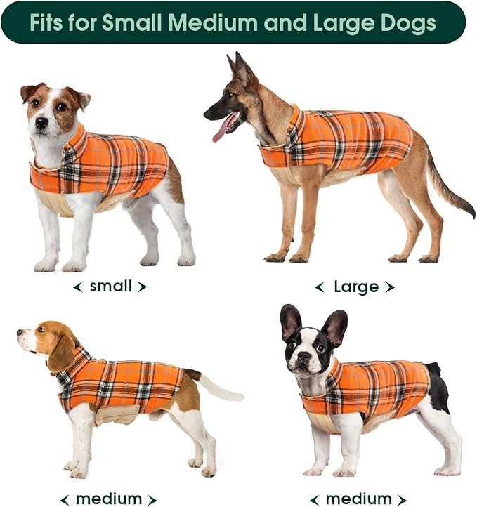 Kuoser Waterproof Dog Coat, Reversible Dog Jacket for Small Dogs, Adjustable Durable Doggie Winter Coat Warm Cozy Puppy Cold Weather Apparel from Small to Large Breed, Orange S