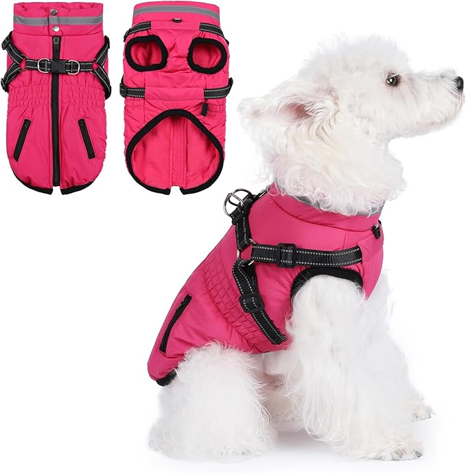 Gyuzh Dog Coat with Harness,Dog Coats for Small Dogs,Warm Fleece Winter Puppy Jacket,Waterproof Jacket with Harness Built in for Small Medium Large Dogs