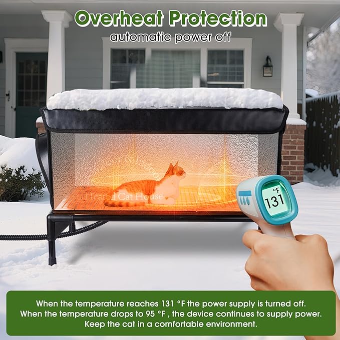 Yeatruojeet Heated Cat House for Outside Cat in Winter, Insulated Outdoor Feral Cat Shelter with Cat Heating Pad, 2 Doors,Elevated Waterproof Heated Kitty House (Black, 25"x13.7"x18")
