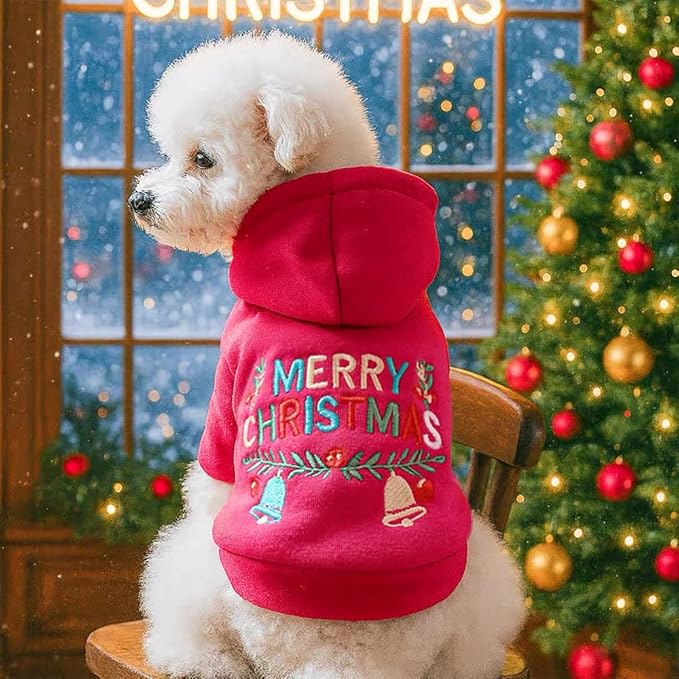 Christmas Dog Hoodies with D-Ring Festive Cat Outfit Fall Winer Puppy Clothes for Small Dog Girl Boy Pet Cold Weather Sweatshirt Coat for Pomeranian Chihuahua Yorkie (Red, Medium)