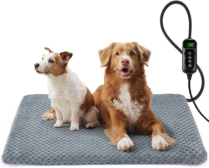 INVENHO Extra Large Pet Heating Pad, Adjustable Temperature Waterproof Dog Cat Heating Pad with Timer, Electric Pet Heated Mat