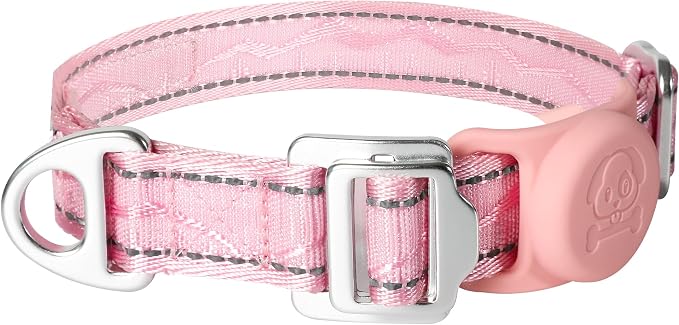 AirTag Dog Collar, Reflective Nylon, Metal Buckle, IP68, Dog Collar with AirTag Holder, Heavy Duty Dog Collars for Large Medium Small Dogs (Blush Pink, S：Width 3/4",Neck 9.8"-15.4")
