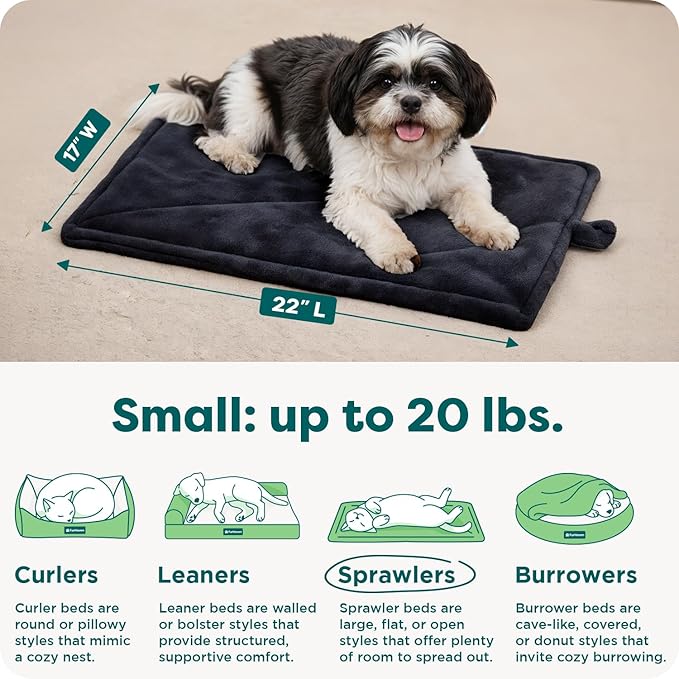 FurHaven ThermaNAP Self Warming Cat Mat, Dog Bed for Crates with Self-Warming Technology for Cozy Rest, Fully Machine Washable, Small, Plush Faux Fur, Black