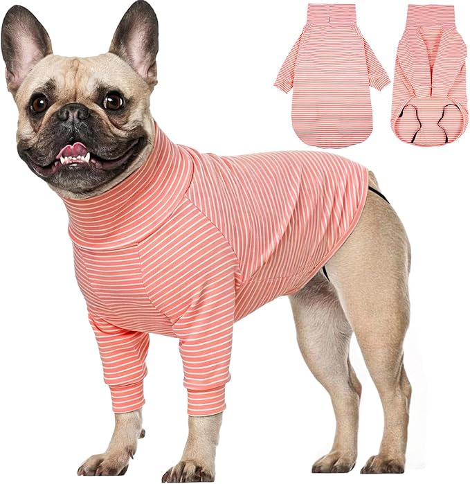ROZKITCH Dog Sweaters for Small Dogs Male Girl, Lightweight Shirt with Leash Hole, Soft Jumpsuit Loungewear for Indoor Outdoor Dailywear for Miniature Schnauzer, Jack Russell Terrier PinkWhite S