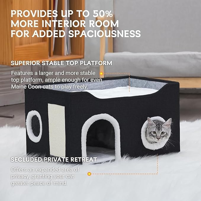 Gosipeya Cat House for Indoor Cats – Foldable Cat Cave & Covered Cat Bed, Cozy Hideaway for Small Pets and Large Cats (23.6"x16"x12.8"),Black