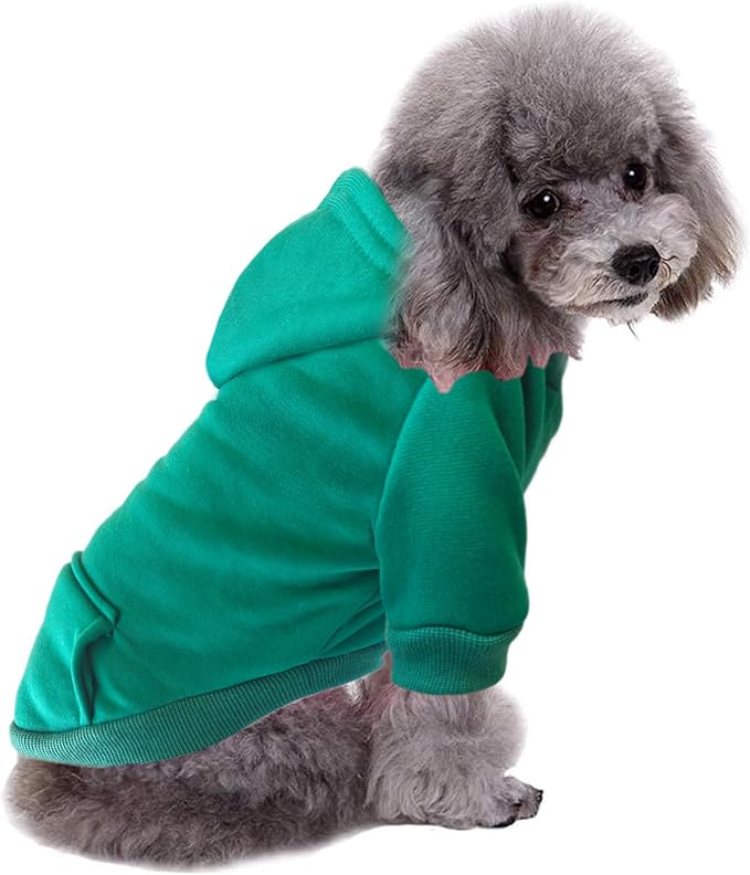 Jecikelon Winter Dog Hoodie Sweatshirts with Pockets Warm Dog Clothes for Small Dogs Chihuahua Coat Clothing Puppy Cat Custume (Green, Small)