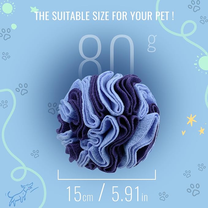 Pet Snuffle Ball, Puzzle Sniffing Interactive Dog Ball for Blind Dogs Training Stress Relief Dog Enrichment Toys Treat Machine Washable (15cm, Gradient Purple)