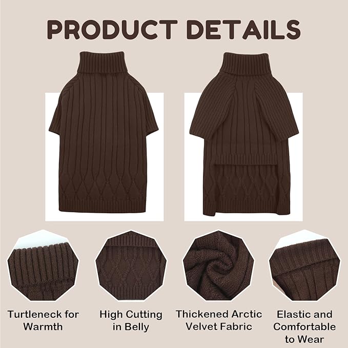 Large Breed Dog Sweaters, Warm Winter Fall Dog Sweaters for Dog Girls Boys, Turtleneck Dog Knitwear, Doggie Christmas Sweater, Pet Sweatshirt Clothes Outfit Knit St. Bernard (Brown XXXXXL)