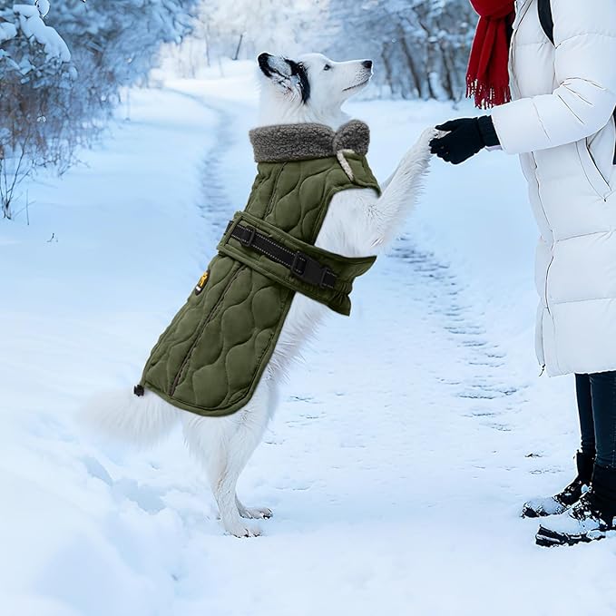 Dog Winter Jacket, Adjustable Water-Resistant Dog Warm Coat with Fleece Lining, Windproof Cold Weather Coats for Winter, Reflective Snow Jacket for Labrador Golden Retriever, NewGreen XL