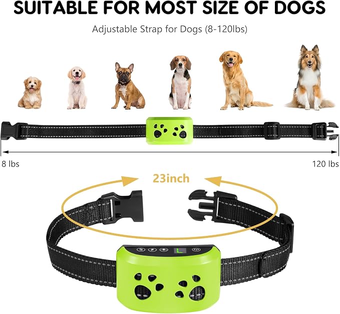 Smart Auto Dog Bark Collar for Small Large Medium Dogs 8-120lbs | Rechargeable Anti Barking Collar with 7 Sensitivity & 4 Beep Vibration Training Modes, IP65 Waterproof for Indoor/Outdoor Use