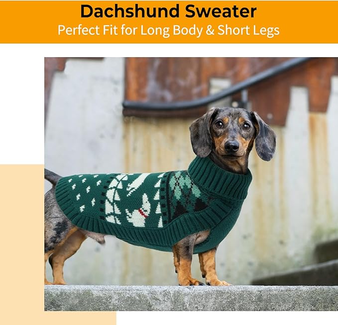 Lelepet Dachshund Sweater, Turtleneck Dog Sweaters for Small Dogs, Warm Pullover Knitted Pet Coat, Cold Weather Dachshund Clothes, Fall/Winter Cozy Outfit (XS-XL)