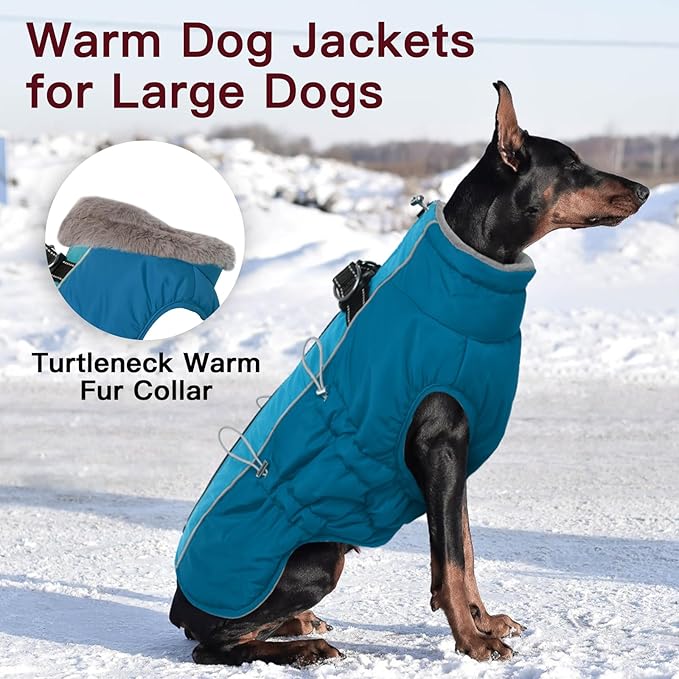 Dog Coat - Large Dogs Winter Jacket, Warm Zip Up Snowsuit, Reflective, Water-Resistant, Green