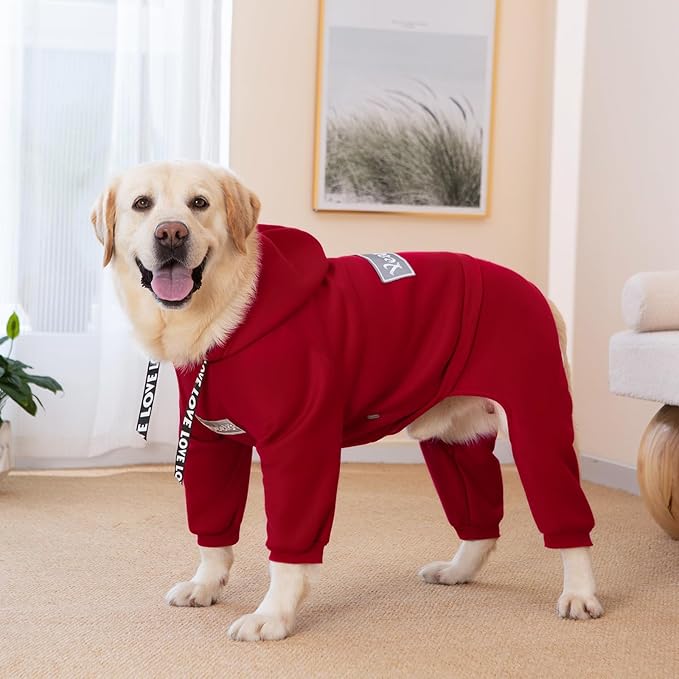 Dog Hoodies Winter Coat for Large Medium Dogs, Pullover 10 Legs Warm Coat Hooded Sweatshirt, Fleece Hoodie for Cold Weather (Red, 3X-Large)