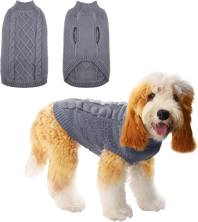 TONY HOBY Small Dog Sweaters Knitted Warm Dog Sweatshirt, Doggy Winter Coat Puppy Cold Weather Pullover Classic Knitwear Doggie Sweater, Thick Warm Winter Pet Clothes (XL, Grey)