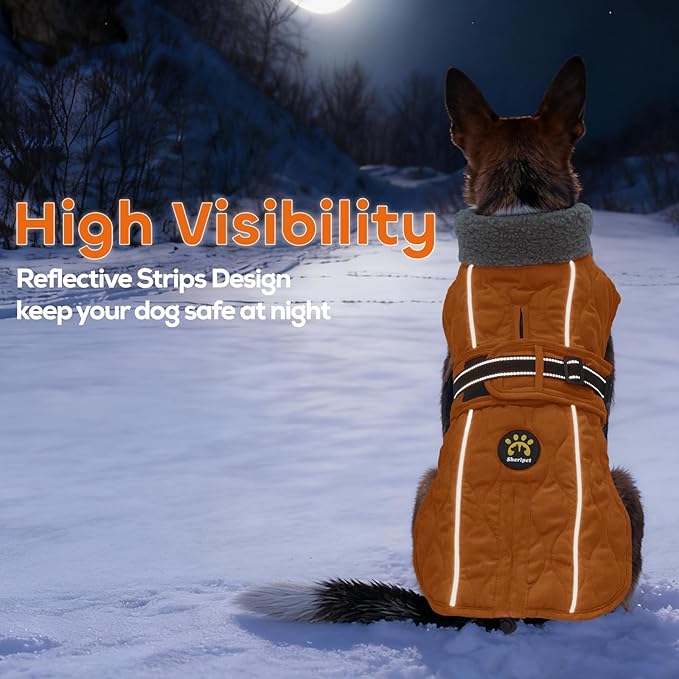 Dog Winter Jacket, Adjustable Water-Resistant Dog Warm Coat with Fleece Lining, Windproof Cold Weather Coats for Winter, Reflective Snow Jacket for Labrador Golden Retriever, NewOrange XL