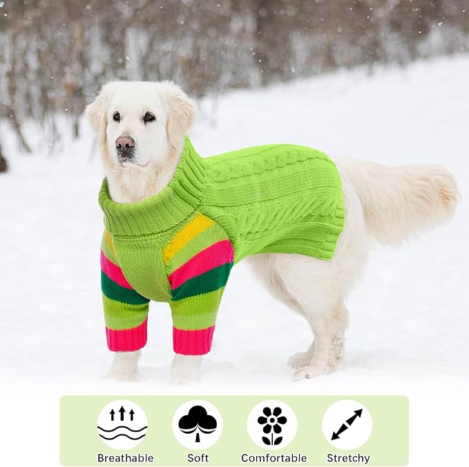 Dog Sweater Thick, Sweaters for Large Size Dogs Comfy, Stretchy Pullover Dog Sweater for Large Doggie, Christmas Dogs Sweaters Unisex, Warm Pet Knitwear Boston Terrier, Frenchie (Green L)
