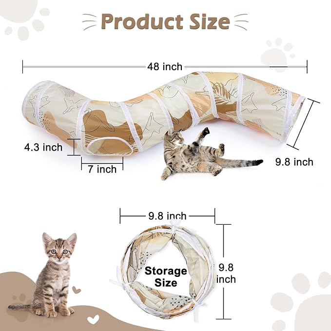 Glittme Cat Tunnel, Cat Tunnels for Indoor Cats, S-Shape Cats Cave with Cat Toys, Foldable Cat Tubes and Tunnels for Cats, Rabbit, Puppy, Guinea Pig